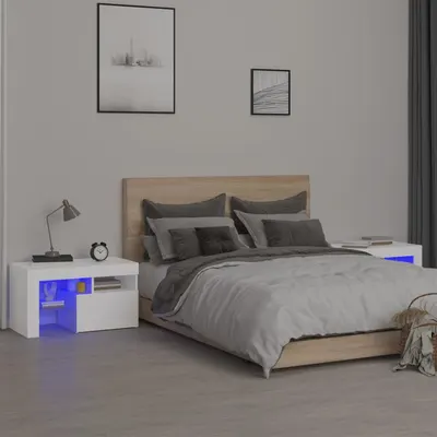 vidaXL Noptiere cu lumini LED, 2 buc., alb, 70x36,5x40 cm
