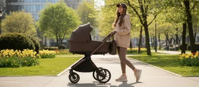 Carucior 2 in 1 Adamex Bianco Deluxe Collection cu suspensii, maner reglabil, certificat EN18882022 pana la 22 kg, Chocolate Brown