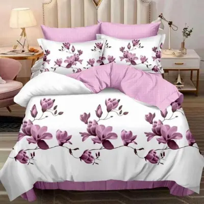 Lenjerie pat dublu, Finet, 6 piese, Roz, magnolii