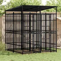 vidaXL Padoc pentru câini de exterior cu acoperiș, 3,69 m², oțel