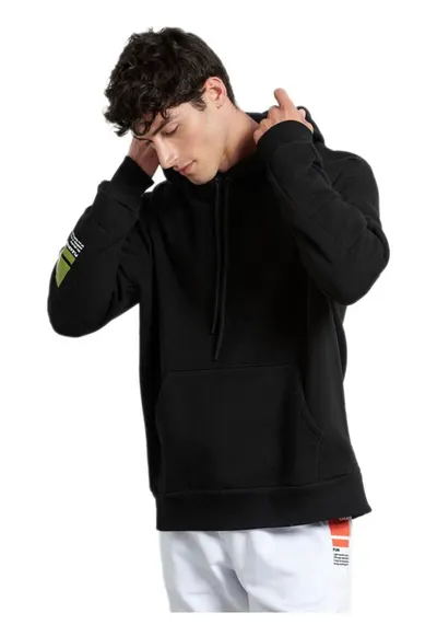 Hanorac negru - bumbac - captuseala fleece - detaliu matlasat - snururi de strangere