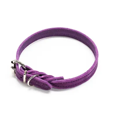 Zgarda roz din piele cu ornament cusut - Mov - 45 cm