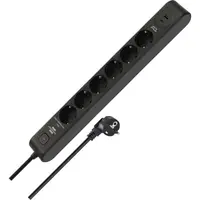 Prelungitor Brennenstuhl - Surge Protection, 6 prize , USB-C &amp; USB-A, 2 m, negru
