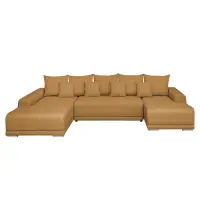 Coltar extensibil MARIBO U, cu arcuri si lada depozitare, colt stanga, galben, 350x203x90 cm