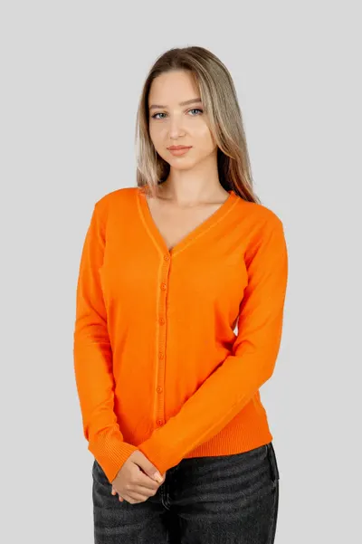 Pulover clasic orange cu nasturi