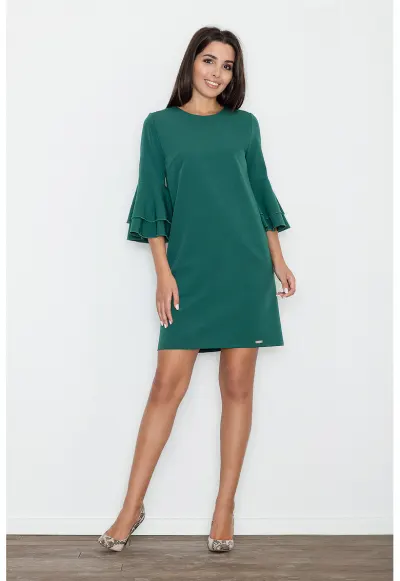 Rochie eleganta M564 - verde - cu volane - poliester - viscoza