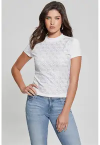 Tricou crop cu model monograma cu strasuri - Alb/Argintiu