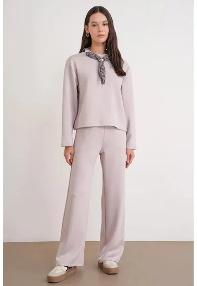 Trening lifestyle dama bluza si pantaloni - bej natural - 100% poliester