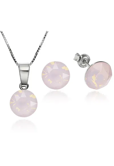 Set Argint 925 placat cu rodiu cu cristale Swarovski® Xirius Opal Rose 8mm Surub + Lant