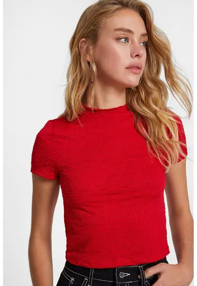 Tricou crop - Rosu vermillion