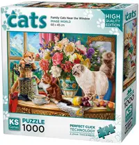 Puzzle KS Games din 1000 piese - Familie de pisici lângă fereastră