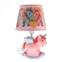 Veioza decorativa unicorn roz cu abajur colorat 31 cm