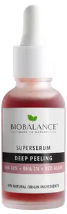 Super Serum Exfoliere Profunda cu AHA 10% + BHA 2% + Extract de Alge Rosii, 30ml, Bio Balance