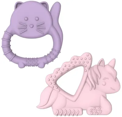 Set de jucării pentru dentiție Melii - Unicorn și pisoi, 2 buc.