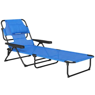 Outsunny Sezlong Plaja Pliabil cu 4 Nivele Rabatare si brațe, Greutate sustinuta 120 kg,Gri | Aosom Romania