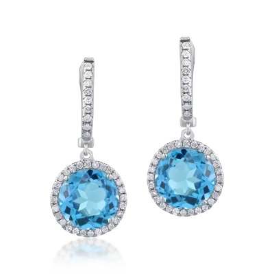 Cercei din aur alb cu topaze albastre de 7.87ct si diamante de 0.41ct