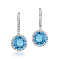 Cercei din aur alb cu topaze albastre de 7.87ct si diamante de 0.41ct