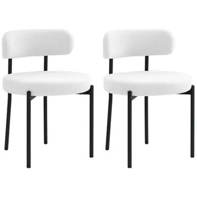 HOMCOM Set 2 scaune de dining, Captușire în Fleece, Scaune cu șezut captusit, Picioare din Metal, Crem | Aosom Romania