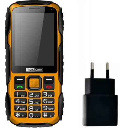 Pachet Telefon Mobil Maxcom Strong MM920, Ecran 2.8inch, Single Sim, 2G, Rezistent la apa si praf + Incarcator retea Maxcom 10W (Galben)