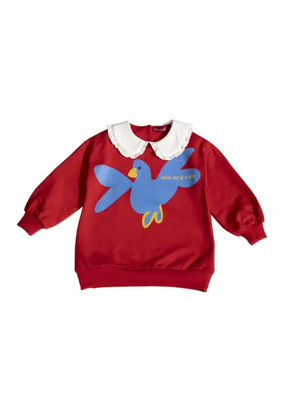 Bluza cu imprimeu si guler Peter Pan - Rosu
