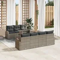 Set 8 piese sofa gradina cu perne gri ratan poli, sofa gradina 2 persoane cu spatiu stocare si perne gri ratan poli