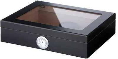 Cutie de trabucuri (humidor) Angelo - cu fereastra, lemn de cedru, negru