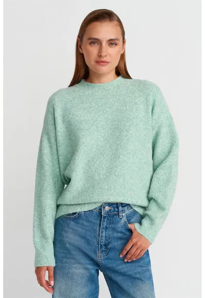 Pulover dama - regular-fit - verde menta - tricotat - maneci lungi - fara inchidere - One Size INTL