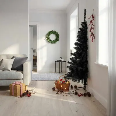 vidaXL Jumătate brad de Crăciun artificial cu suport, negru 180 cm PVC