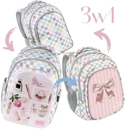 Ghiozdan școlar BackUp 8 D - Pastel Checkered, cu 3 compartimente