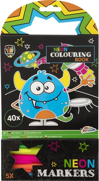 Carte de colorat Grafix - Monster, Cu 5 Markere Neon