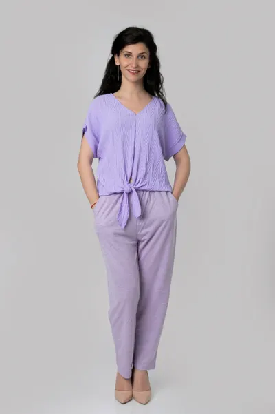 Pantaloni lila casual cu buzunare