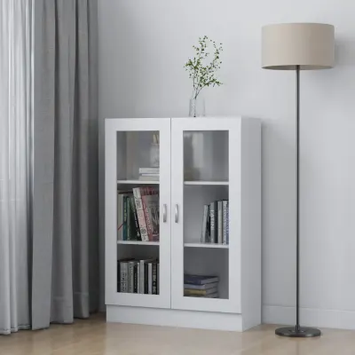 vidaXL Dulap cu vitrină, alb, 82,5 x 30,5 x 115 cm, lemn prelucrat