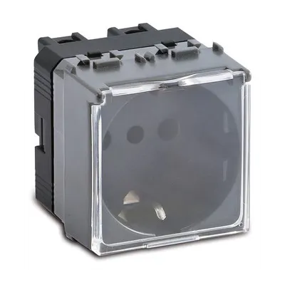 Priza schuko P30 2P+T, 16A, IP40 cu capac, 2 module, argintie