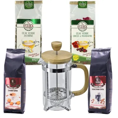 Aroma Energy Brew – French Press 600 ml, 2 ceaiuri verzi si 2 cafele aromate
