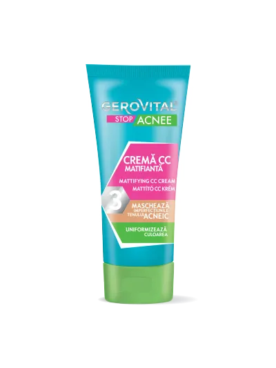 Cremă Cc Cu Efect Matifiant, Nuanță Medie, Gerovital Stop Acnee, 30 Ml