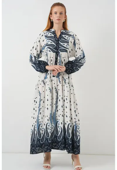 Rochie maxi - HiCCUP BDART - inchidere cu nasturi - textil - albastru cobalt