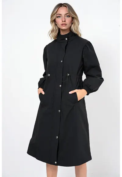 Palton dama HiCCUP - lung - cu captuseala - textil - negru