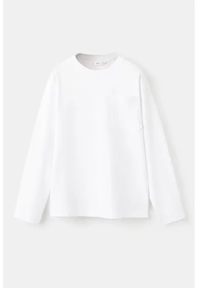 Bluza din bumbac cu buzunar pe piept - Alb
