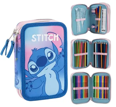 Penar echipat Cerda Stitch - albastru, 3 compartimente cu fermoar