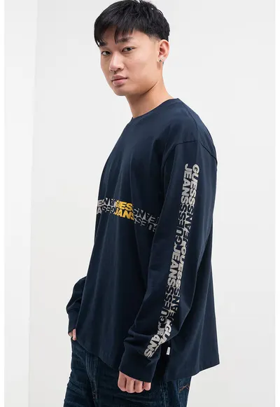 Bluza de bumbac cu imprimeu logo - Alb fildes/Galben/Bleumarin