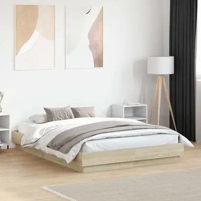 vidaXL Cadru de pat, stejar sonoma, 140x190 cm, lemn prelucrat