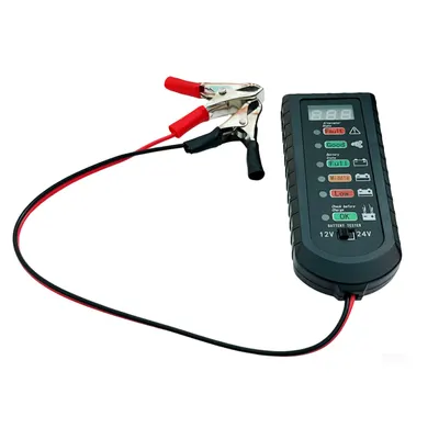 Tester Digital de Baterie Auto Techstar 12V/24V cu Afisaj LED, Diagnostic Alternator si Indicator Stare Acumulator – Compatibil Autoturisme, Camioane, SUV