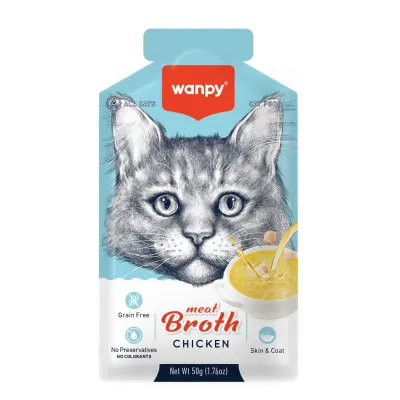 WANPY Meat Broth, Pui, plic hrană umedă pisici, (supă), 50g