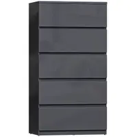HOMCOM Comodă cu 5 sertare, mobilier de depozitare cu finisaj foarte lucios, închidere amortizată și silențioasă, 53 x 34 x 100 cm, gri | Aosom Romania
