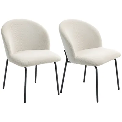 HOMCOM Set de 2 scaune de sufragerie din catifea canaletată, scaune de bucătărie cu picioare din oțel, 56x58x78cm, crem | Aosom Romania