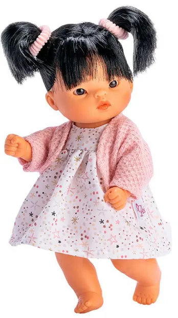 Păpușă Asi Dolls - Cheni, cu rochie cu flori și vestă roz, 20 cm