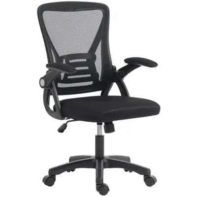 HOMCOM Scaun de Birou din Plasă cu Brațe Rabatabile, Suport Lombar, 59,5 x 56 x 103 cm, Negru | Aosom Romania