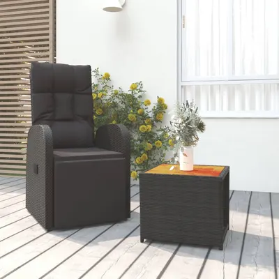 Gossi set sezlonguri gradina, 2 piese, negru, poliratan&lemn acacia