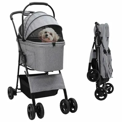 vidaXL Carucior pentru Pisici Pliante Gri 81 x 47 x 99 cm Poliester