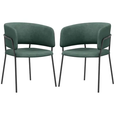 HOMCOM Set de Scaune, Scaune de Bucătărie Tapițate Moderne din Catifea cu Spate, Cotieră și Picioare Metalice, 57x53x73 cm, Verde